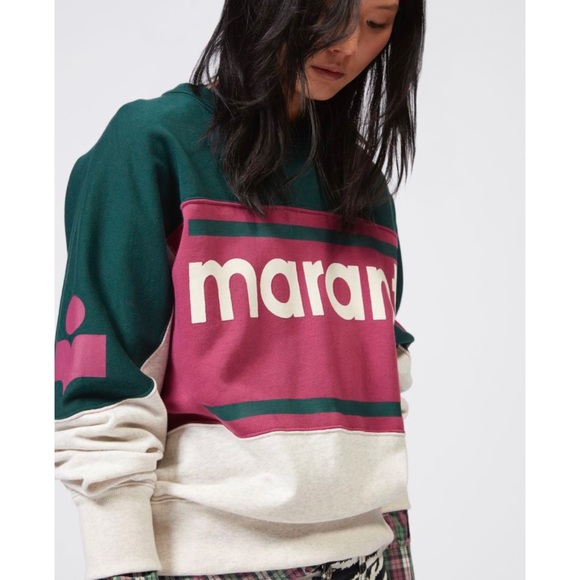 ISABEL MARANT ETOILE Gallian Sweatshirt in Green Pink Grey Size Medium - Picture 1 of 14